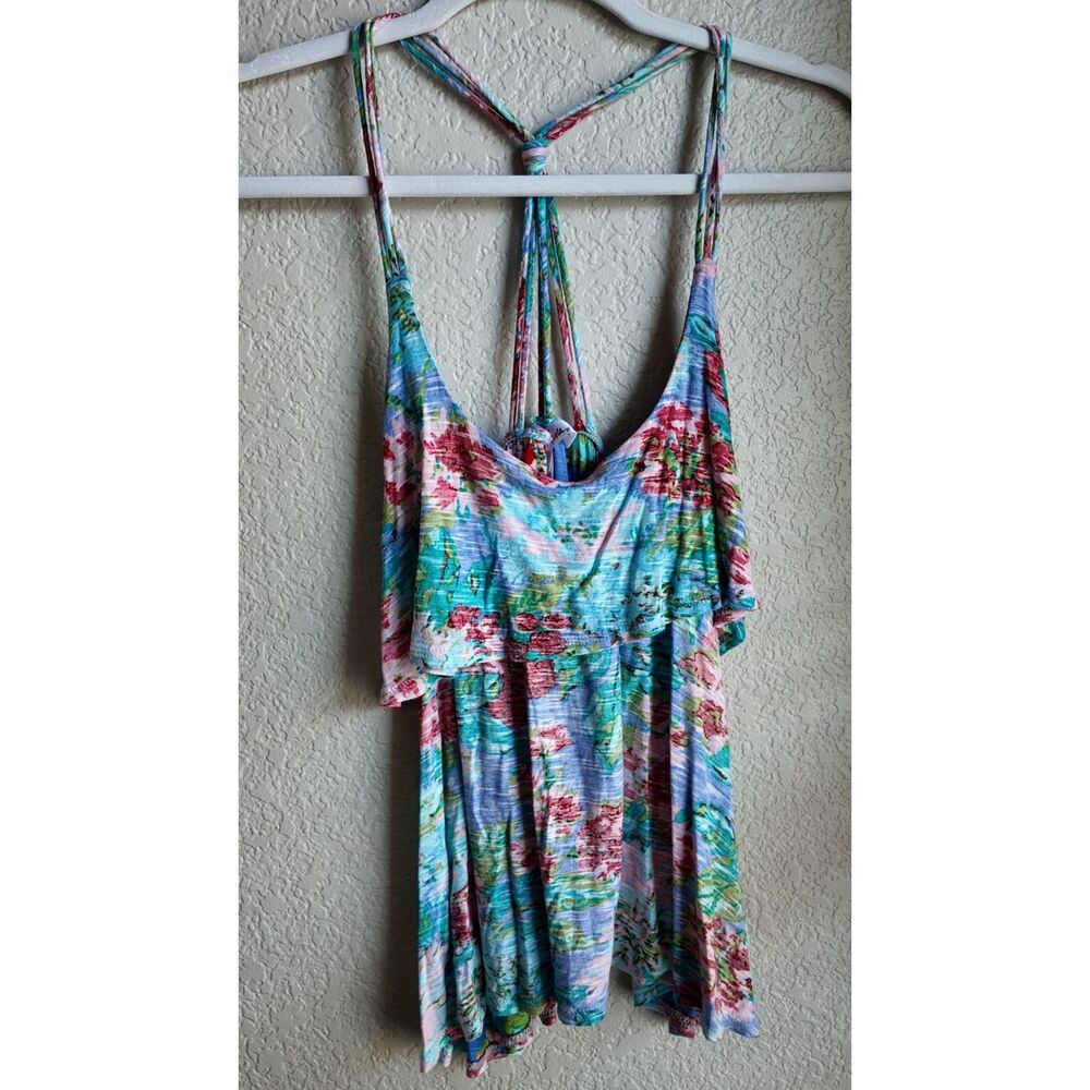 Kirra Y2K Floral Strappy Ruffle Tank Top Size Small Boho